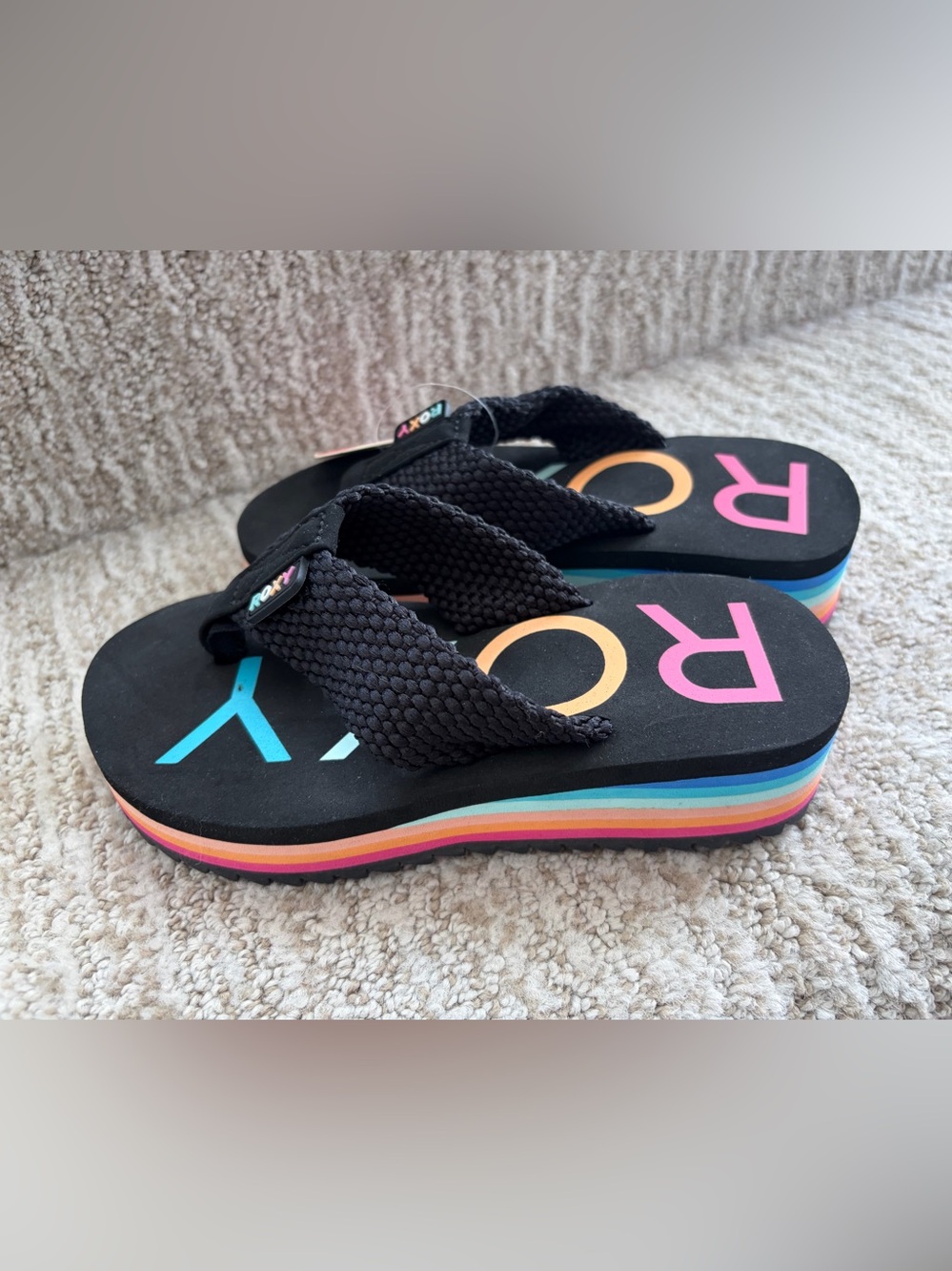 Little Girls 11 Roxy Rainbow Kallie II Wedge Flip Flop Sandals Platform Black
